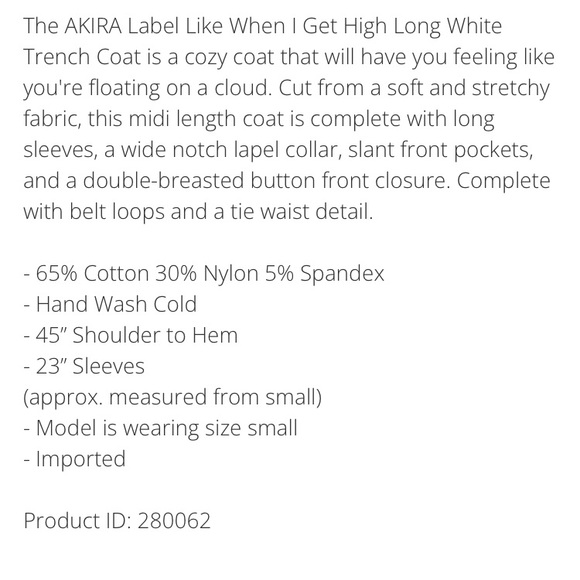 New Akira Long White Trench Coat - Picture 6 of 10